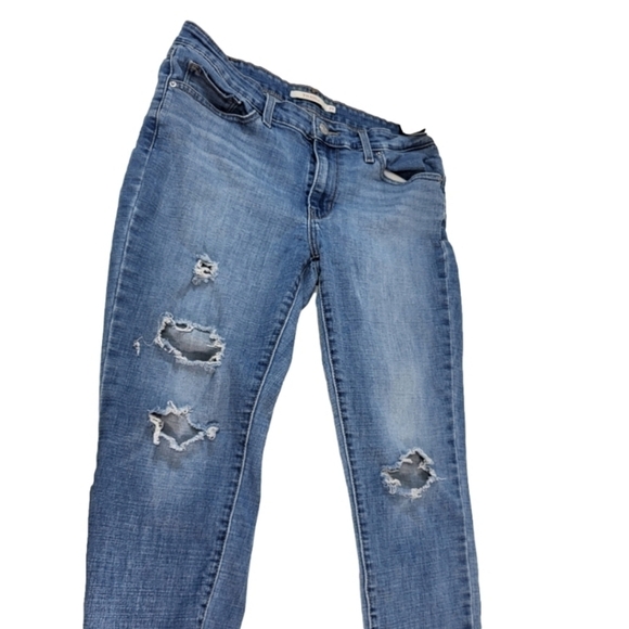 Levi's 711 Skinny Distressed Blue Denim Jeans - Picture 2 of 8